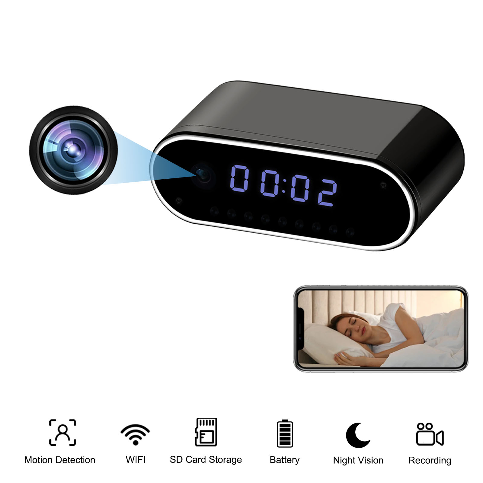 Hidden Camera Clock - Kamera Jam Digital Nirkabel, HD 4K