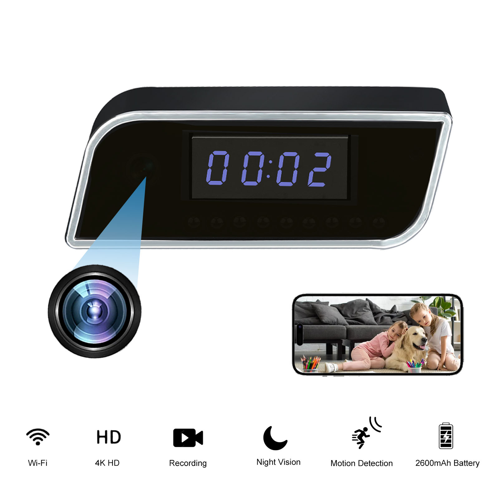 Hidden Camera Clock - Kamera Jam Pintar 4K dengan WiFi,