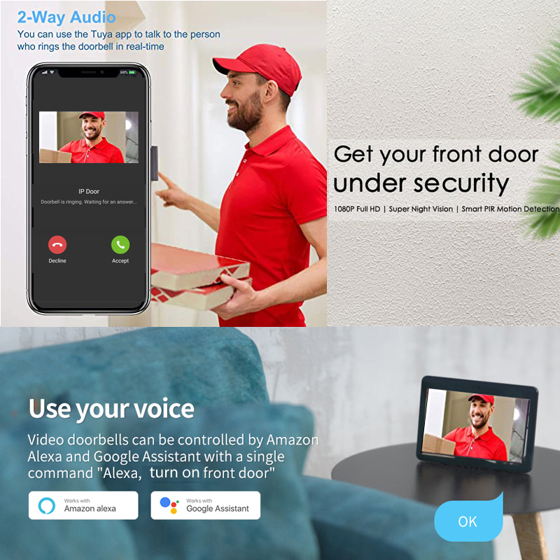 Tuya bel pintu 1080P cerdas, k - Home Security Doorbell Camera ulasan dan harga